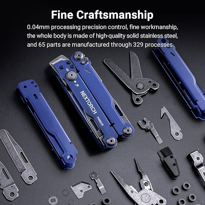 NEXTORCH PIONEER MT20 14-IN-1 Multi-tools Full-SizeMulti-tool Set with Scissors Needle Nose Pliers Pocket Clip Multi-tool for DIY Home Outdoors Everyday Carry Men Gift Color (BLUE with Glass Breaker)