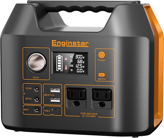 Enginstar Solar Generator 296Wh Portable Power Station 110V Pure Sine Wave 80000mAh Backup Battery Power Supply for CPAP Outdoor Camping Traveling and Emergencies