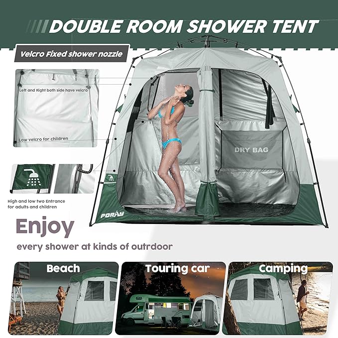 Camping Shower Tent Deluxe Changing Room Easy Set Up Privacy ShelterLarge Toilet Tent with Floor Drain Design for Beach CampingHiking with Stakes and Ropes for Stability