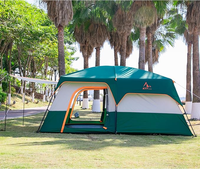 KTT Extra Large Tent 10-12-14 Person(B)Family Cabin Tents2 Rooms3 Doors and 3 Windows with MeshStraight WallWaterproofDouble LayerBig Tent for OutdoorPicnicCampingFamily Gathering