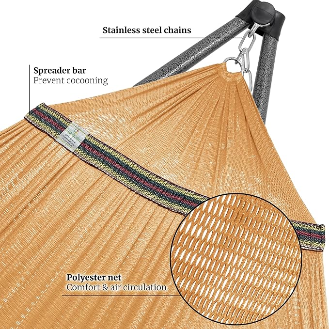 Tranquillo Combo x2 Hammocks with Stand for Outside &amp Tree Straps Heavy Duty Hammock with Stand 600lbs for Indoor Outdoor Patio Backyard x2 Hammocks for 2 Person (Combo - Yellow Medium)