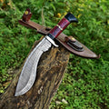 MR. CRAFT Custom Handmade Traditional Kukri Damascus Steel Fixed Blade Knife With Sheath Full Tang Heavy Duty Camping Knives - Gifts for Men (Red Wood &amp Black Horn)
