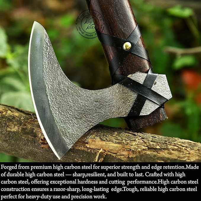 Hand-Forged Viking Axe of Ragnar Lothbrok Hunting Axe Handmade Camping Axes Hatchet-Norse Axe Tomahawk Vikings Bearded Axes Leather-Wrapped Handle &amp Sheath (AXE-11)