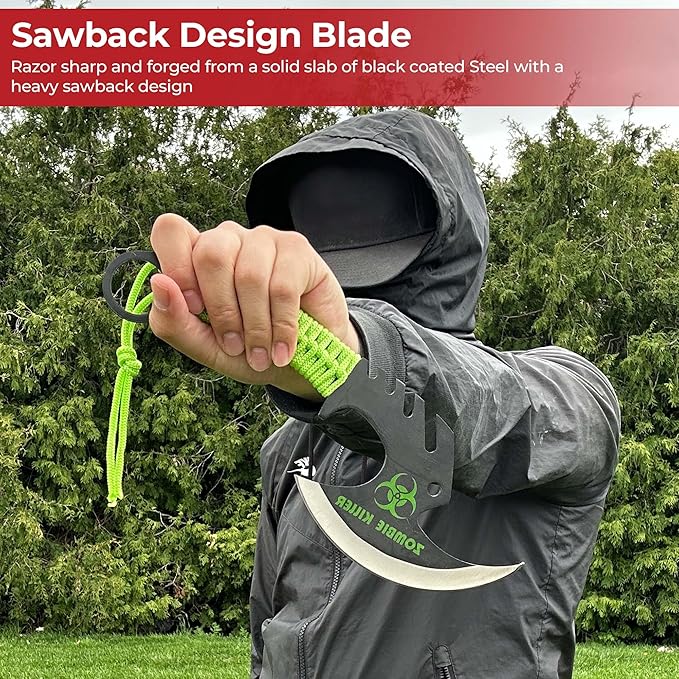 MedievalDepot Zed Skullsplitter Throwing Axe – 11 Full Tang Metal Blade with Nylon Cord Grip Sheath Included – Outdoor Throwing Practice &amp Collection (Green)