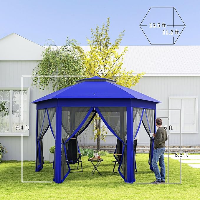 13'x13' Efficient Pop Up Canopy Tent Including 6 Zippered Mesh Screens All-Season Function Sun Protection Guaranteed Durable Build Easy Handling
