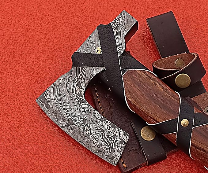 Smart &amp Sharp Hand Forge Custom Made Hatchet Axe Hand Made Damascus Steel Blade/Best Gift/Gift for him SS-17345(Rose Wood)