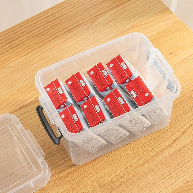 Plastic Storage Boxes Small Storage Box with Lids No-Frills Stackable Clear 3L- 12 Pack