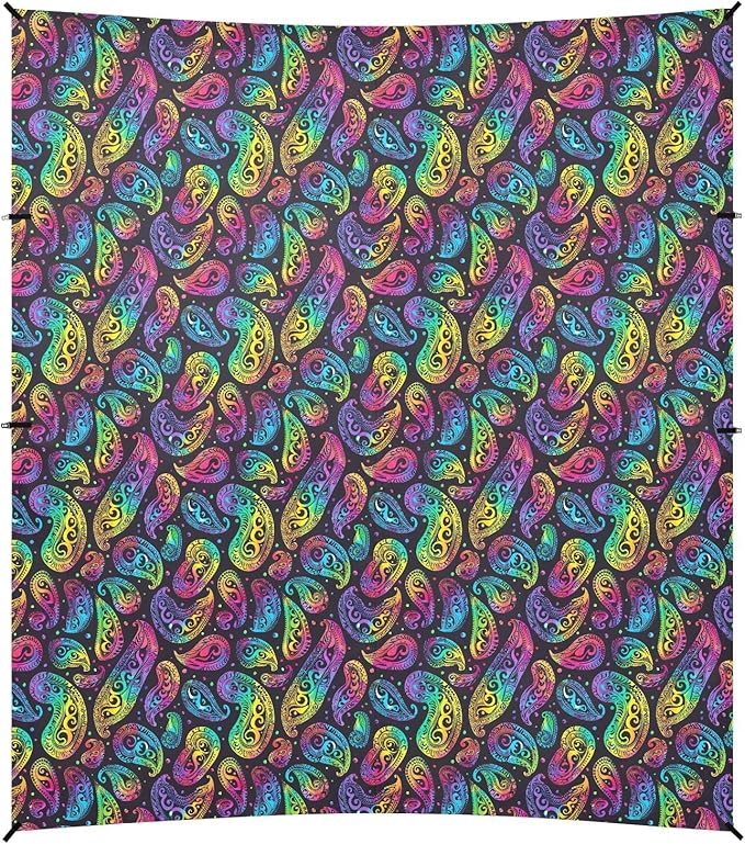 ALAZA Paisley Rainbow Color Beach Tent Sun Shelter UPF50+ Protection Beach Shade Canopy w/ 4 Sandbags for Outdoor Camping Fishing Backyard Fun Picnic 10x9 ft