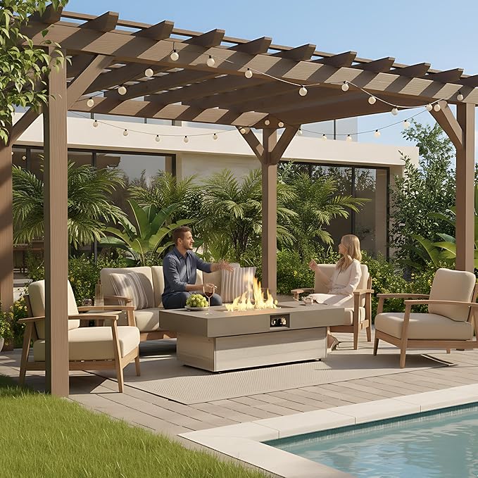 Outdoor Fire Pit Table Propane Gas Fire pits Outdoor Fireplaces 47.2'' Rectangular Firepit Table 50000 BTU Fire Table for Patio Set Two Options of Assembled Hight Grey.