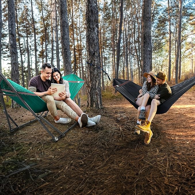 Tranquillo Combo x2 Hammocks with Stand for Outside &amp Tree Straps Heavy Duty Hammock with Stand 600lbs for Indoor Outdoor Patio Backyard x2 Hammocks for 2 Person (Combo - Peacock Medium)