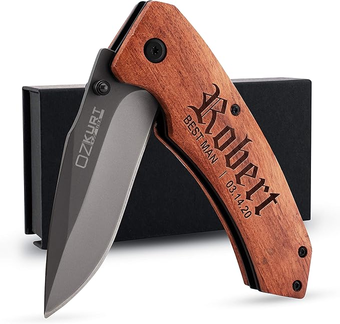 Lily's Atelier Groomsmen Gifts Set of 3 Personalized Pocket Knife Engraved for Groomsmen - Customized Knives w/Names Groomsman Gifts for Wedding Groomsmen Proposal Gifts
