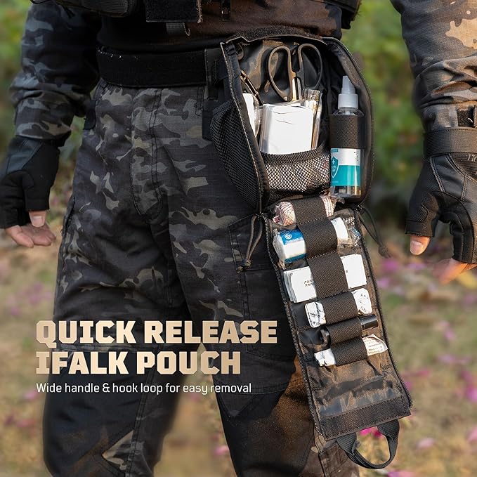 ONETIGRIS IFAK Molle Pouch - Tactical First Aid Bag Medical Admin Pouches Trauma Kit Bag EMT MED Belt Backpack with D-Ring Hook for Outdoor Activities and Emergency Uses (Empty Bag)