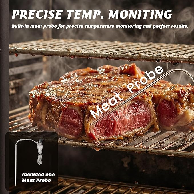 Electric Pellet Smoker with Rainproof Cover Vertical Wood Pellet Smokers Grill With Hook Meat Probe LED Display Temperature Control