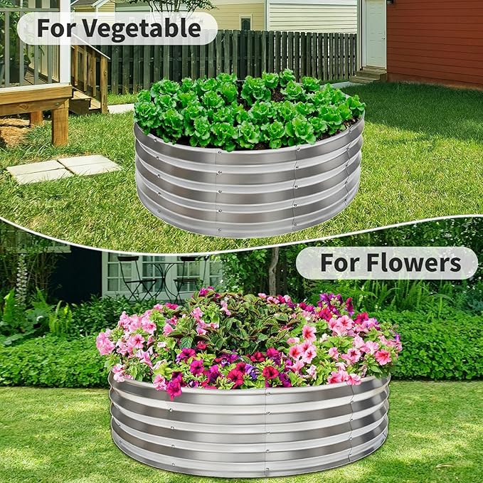 48 Inch Round Galvanized Fire Pit Ring Durable Steel Bonfire Ring for Backyard Patio &amp Camping Weatherproof &amp Quick Setup (4×4×1 FT)