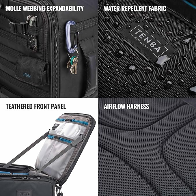 Tenba Axis v2 28L Rolling Camera Backpack for DSLR and Mirrorless cameras and lenses plus a 16-inch laptop – Black (637-790)