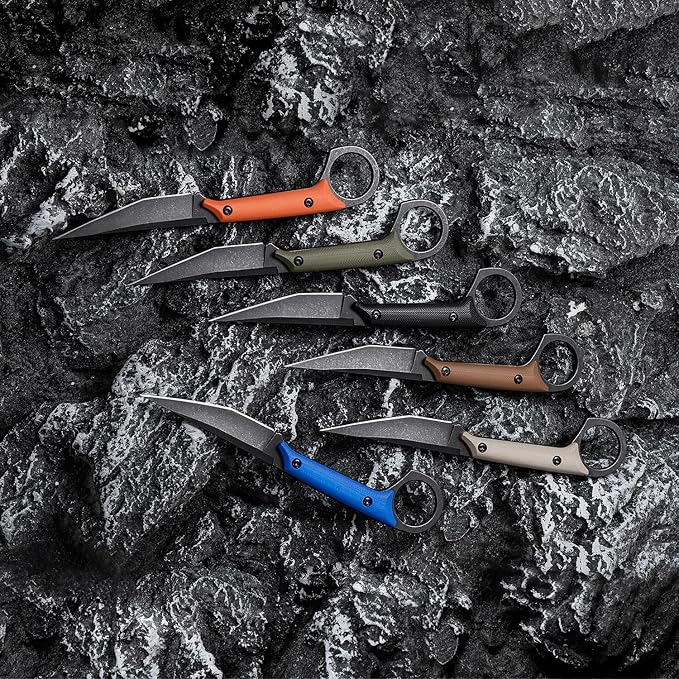 Fixed Blade Knife D2 Steel Blade and G10 Handle Utility EDC Knife for Outdoor Survival Hiking Camping with Kydex Sheath OS1221 (Black)