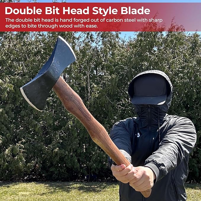 MedievalDepot North American Forester Double Head Axe - Overall 30 - Hand Forged Carbon Steel - Functional &amp Durable