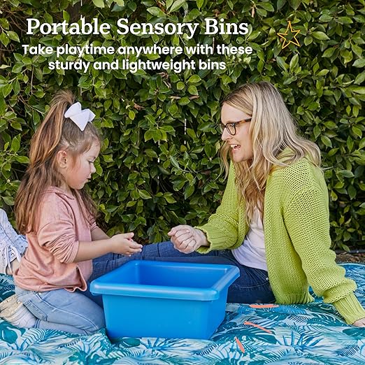 ECR4Kids Stackable Square Bins with Non-Snap Lids Multipurpose Organization French Blue 2-Pack