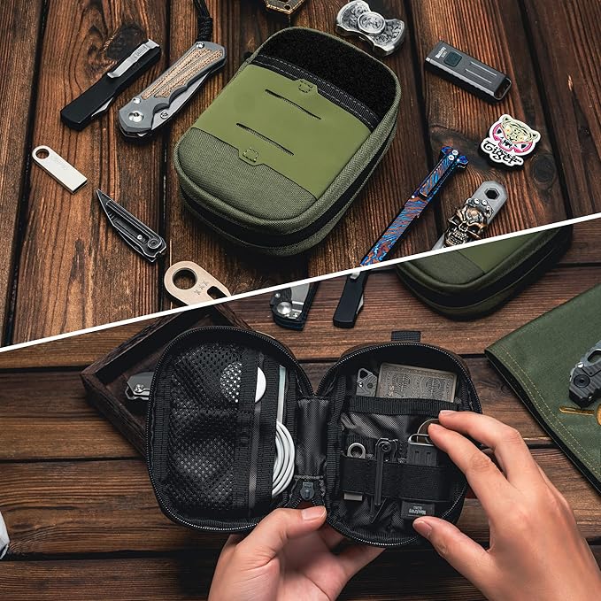TACTICAL GEEK Block F Portable EDC Pouch Compact Waist Bag Molle Pocket Organizer Multi-Purpose Wallet Crafted from 500D Nylon for Versatile Gear &amp Card Storage-Green