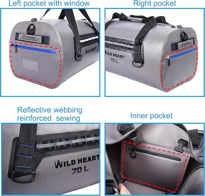 WILD HEART Waterproof Dry Duffel Bag Airtight TPU Dry Bag for Motorcycle Kayaking Rafting Skiing Travel Hiking Camping…
