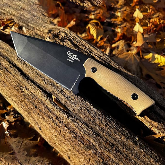 Doug Marcaida Grande Fratello Serbian Cleaver Knife 8.5in Stainless Steel Full Tang Fixed Blade Bushcraft Survival Cooking Knife - Top Grain Leather Sheath With Belt Loop