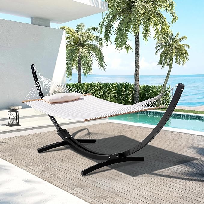 Lazy Daze Hammocks 12 Ft Heavy Duty Steel Arc Hammock Stand with Carabiner and Chain 2 Person Weather-Resistant Curved Stand for Outside Backyard Patio 500 Lbs Capacity Black