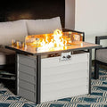 Nuu Garden 43'' Patio Propane Fire Pit Table 50000 BTU Gas Fire Pit with Marble-Textured Glass Top Wind Guard Lid Glass Beads CSA-Certified 2-in-1 Outdoor Table for Gatherings Ivory White