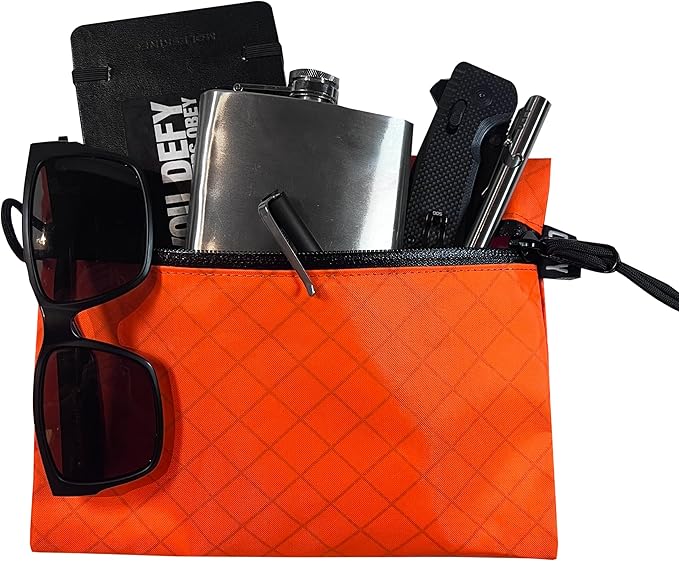 DEFY Project ECOPAK™ Travel Pouch | Lightweight Nylon Organizer Pouch For Accessories | Premium Tech Wallet | Water Resistant Travel Organizer (Large Orange)