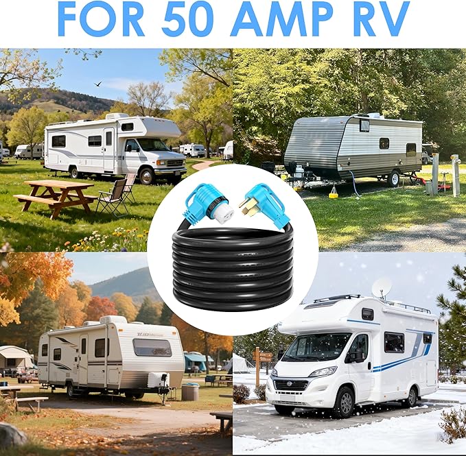 CircleCord UL Listed 50 Amp 15 Feet RV/Generator Cord with 90° Right Angle Locking Connector Heavy Duty 6/3+8/1 Gauge STW Wire 14-50P to SS2-50R for RV Camper Trailer and Generator to House
