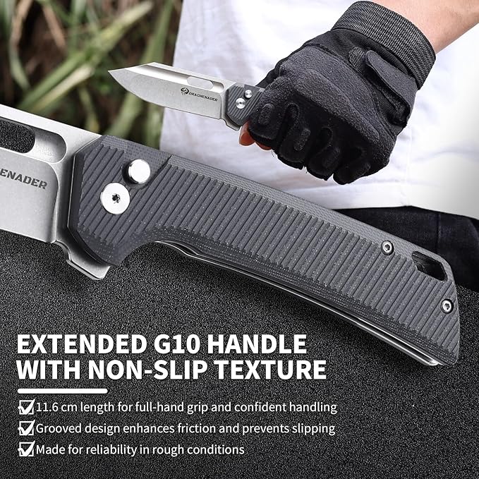 Large Pocket Knife for Men B-26 8.11 Tactical Folding Knife with 14C28N Blade G10 Handle Upgraded Reinforced Lock Includes Pocket Clip and Nylon Sheath for Camping Survival