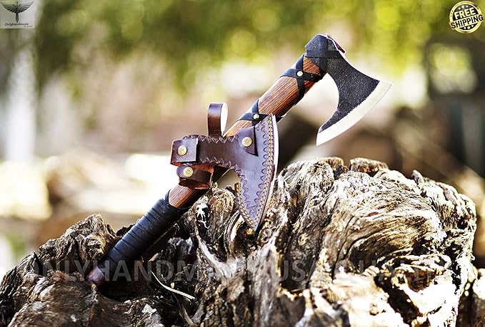 Custom Gift Forged Carbon Steel Viking Axe with Rose Wood Shaft Viking Bearded Camping Axe &amp Hatchet Birthday Gift for Him Ragnar Axe axis (Ragnar)