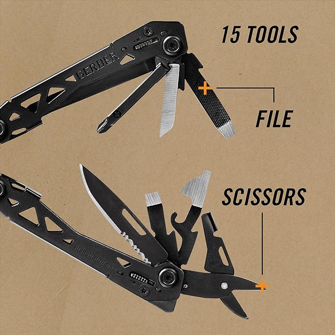 Gerber Gear Suspension-NXT EDC Multitool 15-in-1 Pocket Knife Needle Nose Pliers and Wire Stripper for Camping and Survival Black