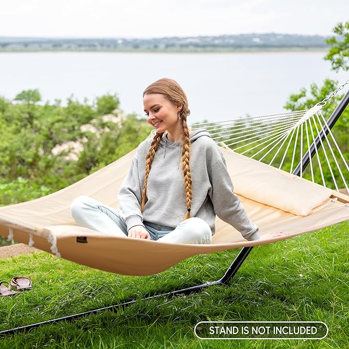 SUNCREAT Hammocks Replacement Hammock for Stand 475 lbs Capacity Two Person Backyard Hammock for Outside Beige