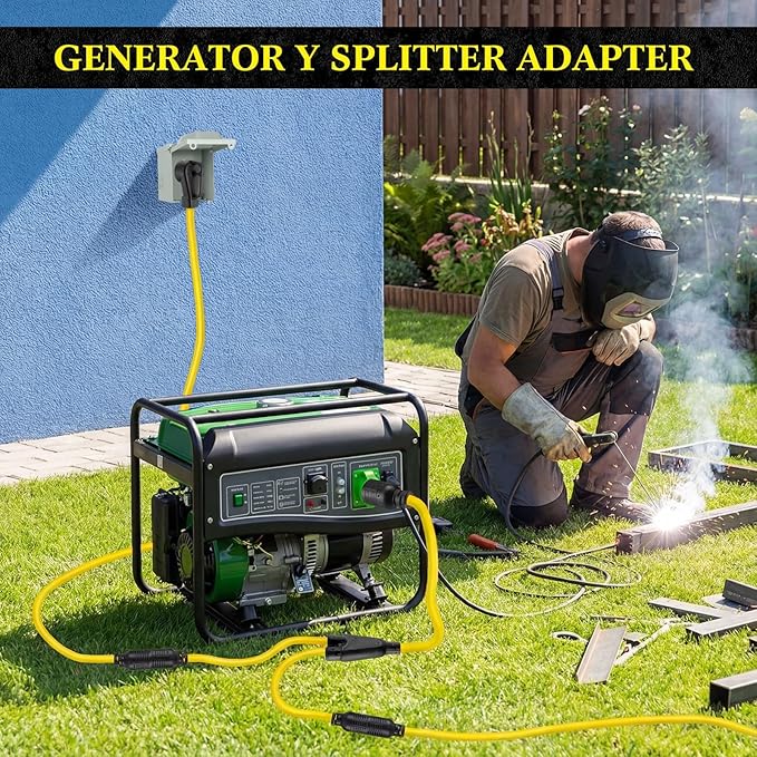 Kanayu L14-30p to L6-30r &amp L14-30r 30 Amp Generator Y Splitter Adapter Cord Compatible with NEMA Generator to Welder and House Inlet Box 8/2+10/2 STW Awg Etl Listed 2.5 ft