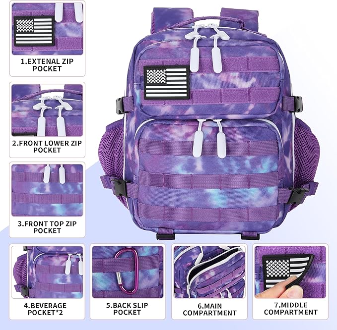 9L Mini Tactical Backpack for Men and Women Tactical Backpack Small for Hiking Small Tactical Bag (Purple Tie-Dye)