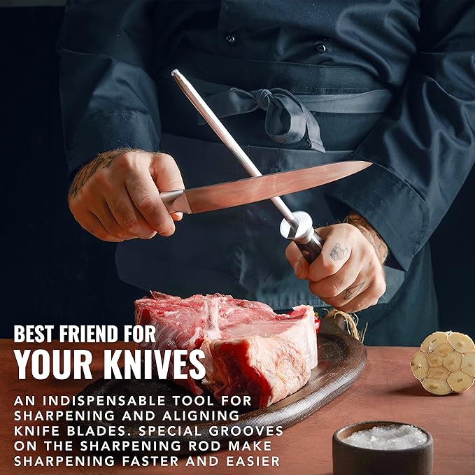 Cutluxe Honing Rod Professional Knife Sharpener Rod – 10 Honing Steel – Ergonomic Handle Design Grilling Gifts for Men – Artisan Series