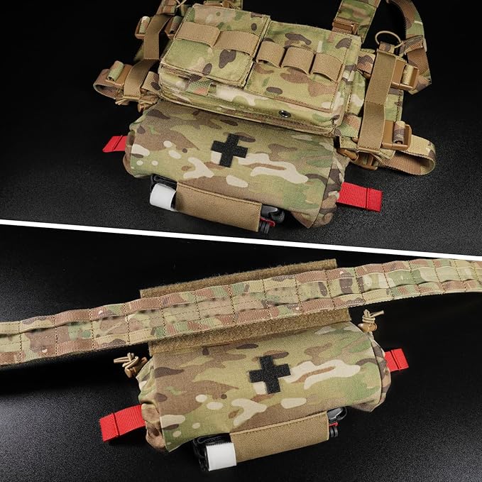 PETAC GEAR Tactical First Aid Drop Dump Pouch Micro Medical Trauma Roll Up Drop Pouch EMT IFAK Sub Abdominal Carrying Bag with Hook-N-Loop (MC)