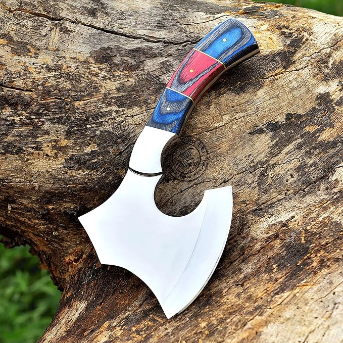 Handmade Stainless Steel Camping Hatchet Axe Hunting Knife 10.50 Full Tang Small Axe Camp Hatchet with Leather Sheath Survival Hatchet Tomahawk Axe for Outdoor Bushcraft Hiking KKH-44