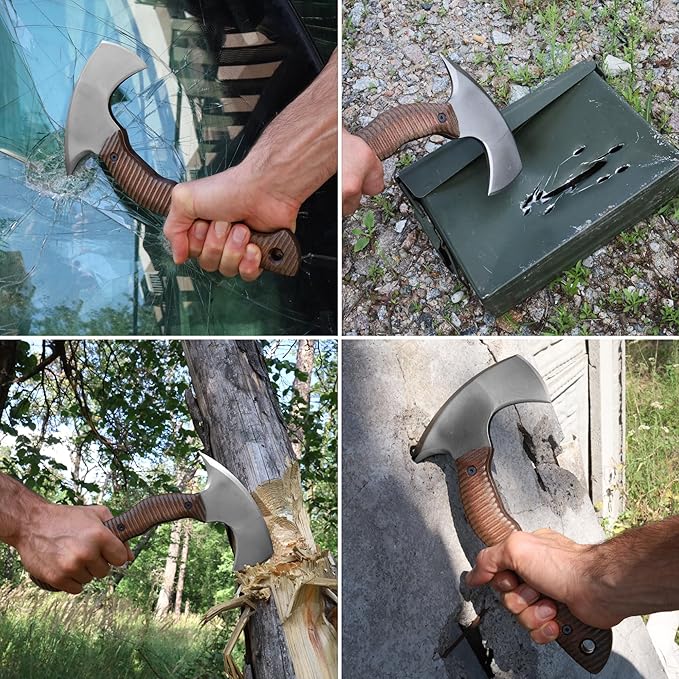 AncientSmithy Tomahawk Axe - Handmade Tactical Tomahawk Hatchet - Full Tang Combat Axe for Military Camping and Outdoor Activities (Blade and Spike with Leather Sheath)