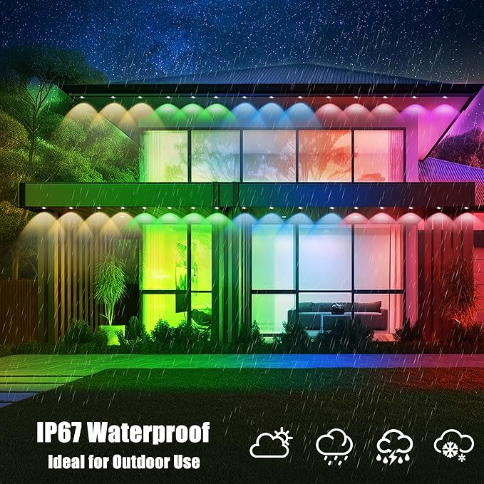 50FT Permanent Outdoor Lights with 30 Smart RGB LED Eave Lights APP/Remote Control IP67 Waterproof for House Roof Eave Garden Outdoor Decorations Christmas Party Decor