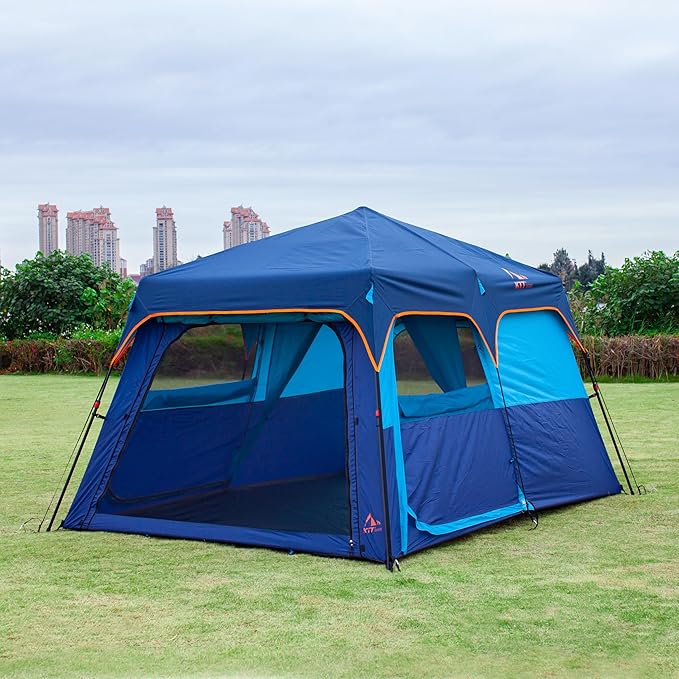 KTT Extra Large Tent 6-10-12-14 Person(A)Family Cabin Tents2 Rooms3 Doors and 3 Windows with MeshStraight WallWaterproofDouble LayerBig Tent for OutdoorPicnicCampingFamily Gathering