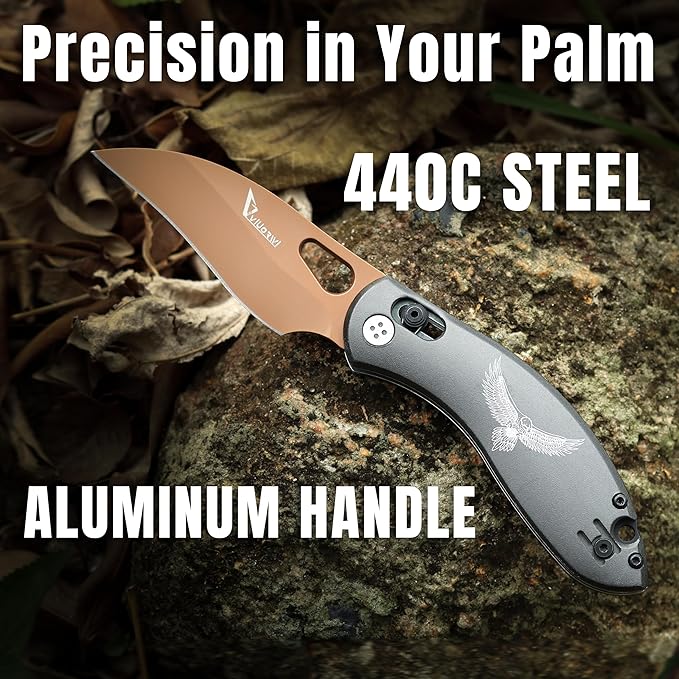Pocket Knife for Men 440C Stainless Steel Blade with Aluminum Handle Folding EDC Knife for Outdoor Camping Hiking Survival Gift Ready Box Cutter with Deep Carry Clip Retirement Gifts for Men (AX-2