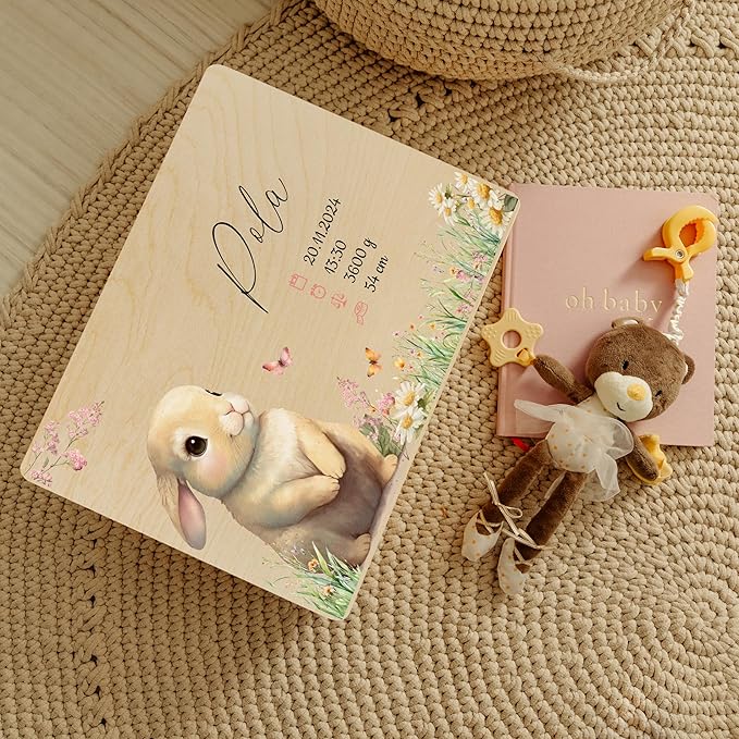 Creative Deco Personalized Wooden Baby Memory Box Storage Box - Wild Animals | 11.8x7.87x5.51in (+-0.5) | Hinged Lid Handle Engraving | Unpainted Gift Box ROUGH UNSANDED Keepsake Memory Souvenir Chest