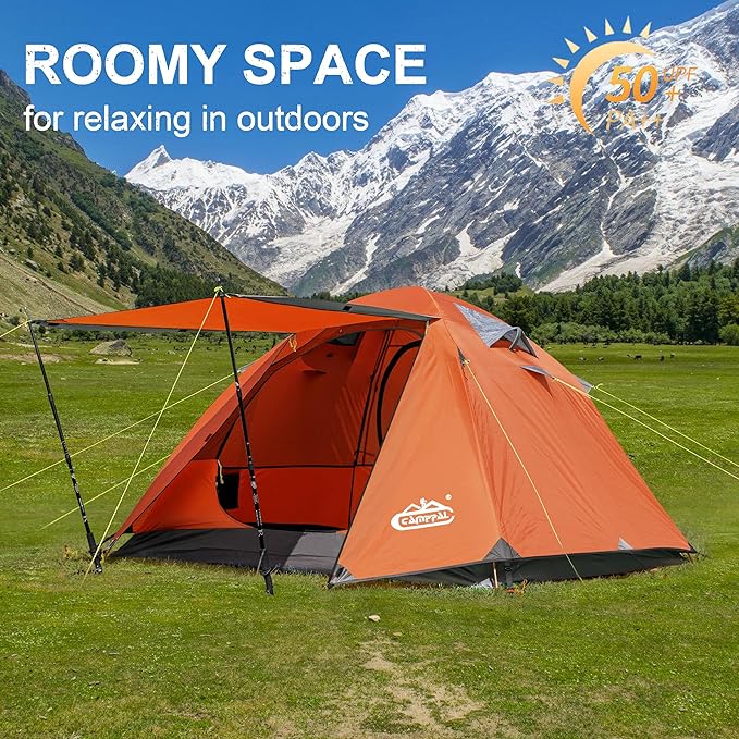 2-3 Person Backpacking Tent with Double Door 2 Vestibule Waterproof Windproof Lightweight Easy Set Up 3 Season 2 Man Two Person Tent for Camping Hiking Motorcycle Mountaineering with UPF 50+