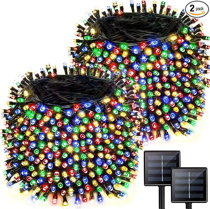 2 Pack 480 LED Solar Chrismas Lights Outdoor 170 FT Super Long Solar String Lights for Outside with 8 Modes &amp Memory Function Waterproof Twinkle Light for Xmas Tree Party Decorations (Multicolor