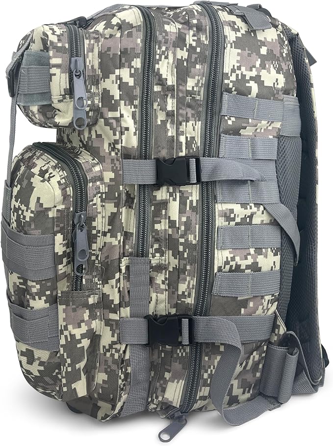 ASA TECHMED Large Tactical Backpack - IFAK Military-Grade Assault Pack Everyday Carry Use Military Backpacks Tactical (Gray Camo)