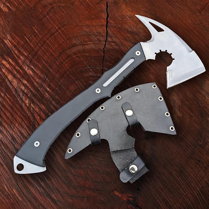 Handmade Resident Evil Requiem Leon's Hatchet with Leather Sheath | RE9 Full Tang Stainless Steel Axe - Leon Kennedy Axe Replica
