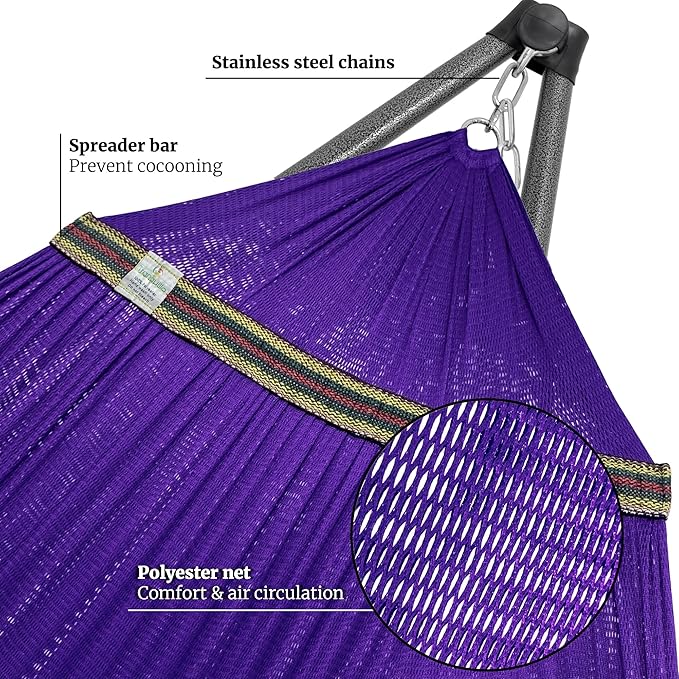 Tranquillo Combo x2 Hammocks with Stand for Outside &amp Tree Straps Heavy Duty Hammock with Stand 600lbs for Indoor Outdoor Patio Backyard x2 Hammocks for 2 Person (Combo - Purple Medium)
