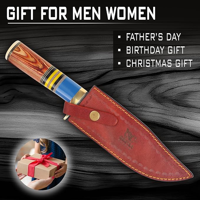 QEPAA CRAFTS® 12 Inch Handmade Steel Hunting Knife Hand Forged Damascus Steel Bowie KnifeFixed Blade Camping Knives for SkinningHuntingCampingHikingErgonomic Handle with holster-Gift for him