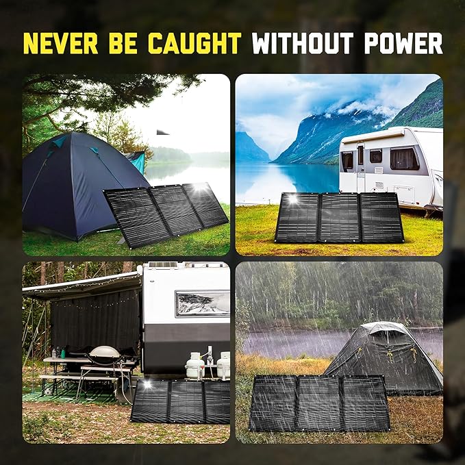 SunJack 120W Foldable Portable Solar Panel Charger with Kickstands MC4/PD60 USB-C/USB-A ETFE Monocrystalline Waterproof Solar Charger for Camping RV Power Station Generator Off Grid Emergency